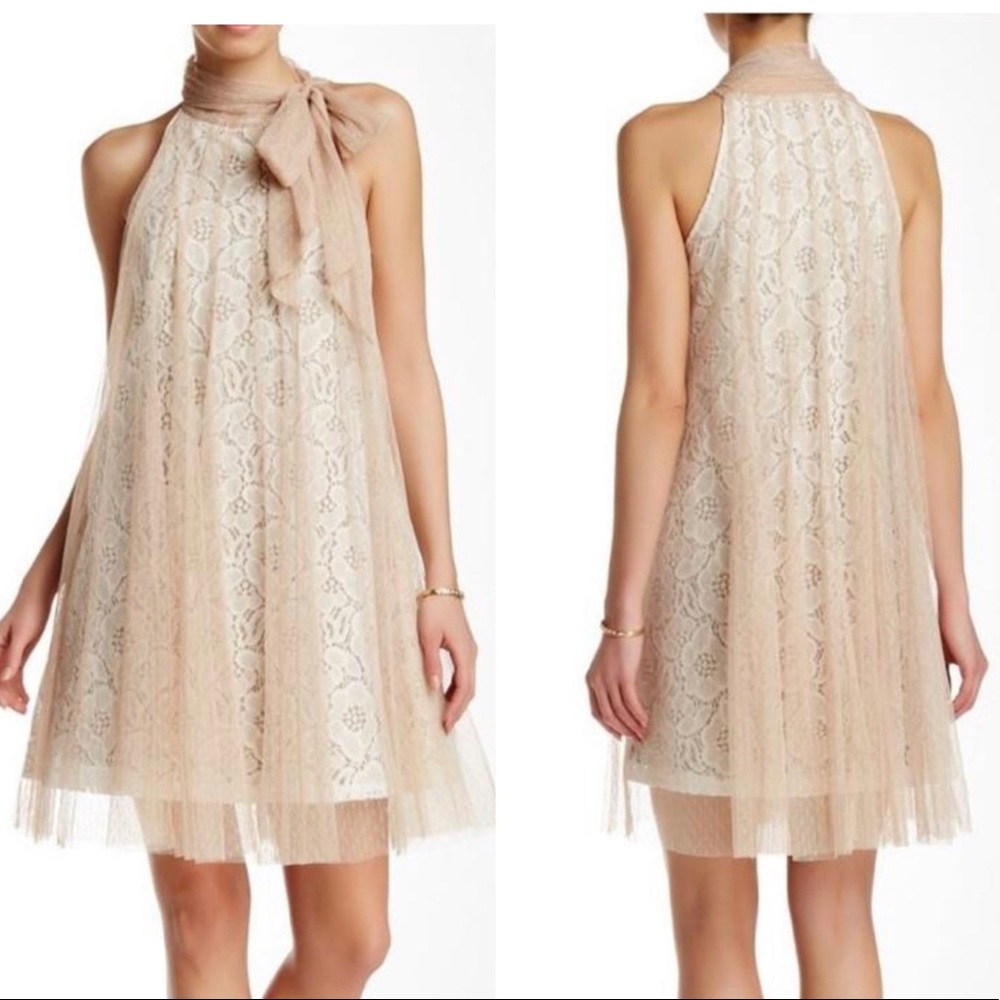 RYU Lace Nude Sheer Pussy Bow Dress New Small